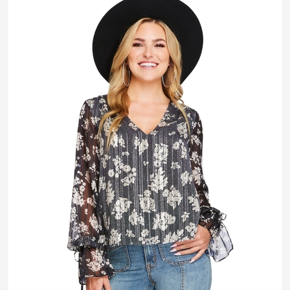 Jessica Simpson Tops - Jessica Simpson Blk. Sheer Blouse. Does have a built-in black cami. Size Small.